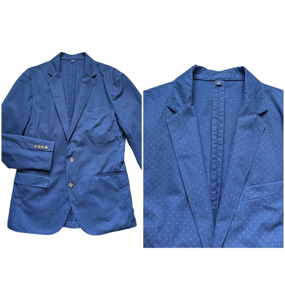 J.Crew Sport Coat Blazer Mens M Blue White Dot Cotton Business Casual Preppy